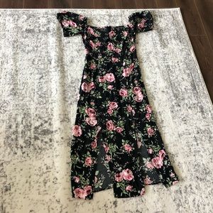 TopShop Black Pink Floral Tiered Sun Dress Size 4